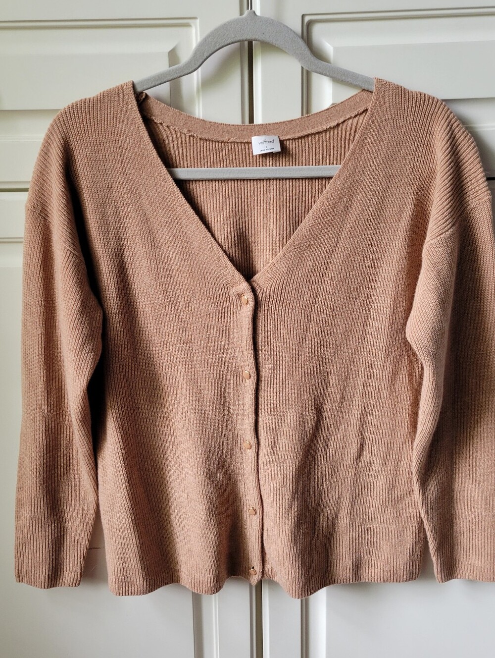 Aritzia Wilfred V-Neck Cardigan Sweater Wool Blend Buttom Ribbed S